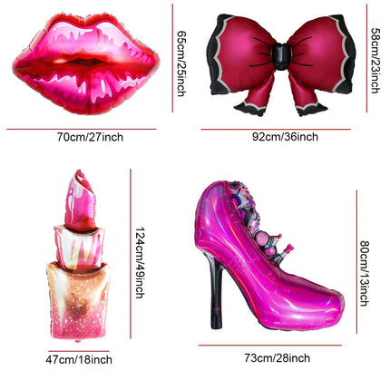 Lipstick Balloon Large Lip Heart Foil Balloons for Spa Makeup Girl's Party Decors Bridal Shower Wedding Valentine's Day Supplies