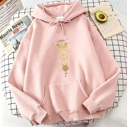 Vintage Butterfly with Moon Print Hoodies Spring Autumn Winter Casual Hoodies Sweatshirts Men Women Hoodie Sweatshirt