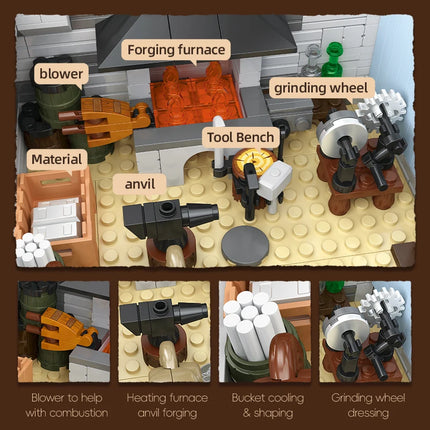 Retro architectural model blacksmith shop desktop ornament, street scene building blocks toys set, children's holiday gift