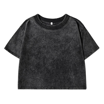 Solid Slim Washed T-Shirt Female Fashion Soft Cotton Streetwear Casual Sport Short Sleeve Cool Retro Crop Clothing For Women