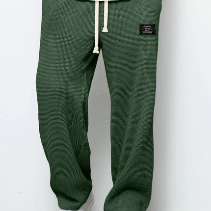 Men's spring-autumn trendy brand loose-fitting stretchy straight-leg sweatpants. Waffle fabric. Micro-bouncy sporty casual pants