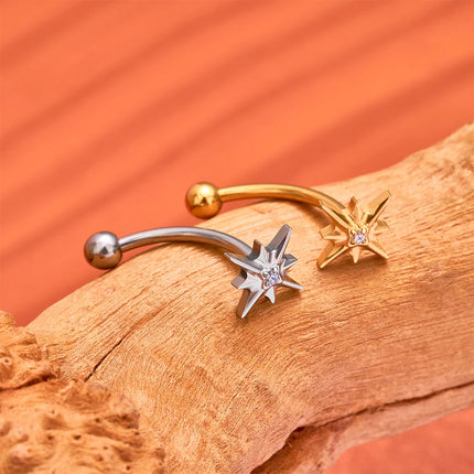 ASTM F136 Titanium 16G CZ North Star Rook Earring 6mm 8mm 10mm 12mm Curved Barbell Eyebrow Cartilage Tragus Labret Piercing