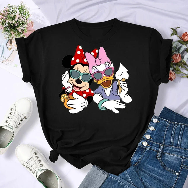 Family Vacation T Shirt Kawaii Mickey Minnie Donald Duck Daisy Print Fashion Clothes Casual Women T-shirt Camiseta Mujer