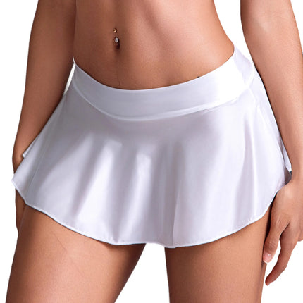 Sexy Glossy Ruffled Skirt Women's Mini Skirt Short Skirt Shiny Low Tail Pleated Rock Miniskirts Clubwear Bikini Bottoms Cover Up