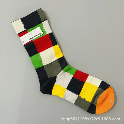 Bonne Maison French Small Batch Women's Fun Oil Painting Style Mid-Calf Cotton Dopaamine Colorful Socks Moisture Wicking Sweat