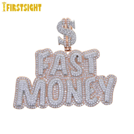 New Hip Hop Money Pendant Necklace Gold Color Iced Out Bling CZ Cubic Zirconia Letters Rich Dollar Charm Men Women Jewelry