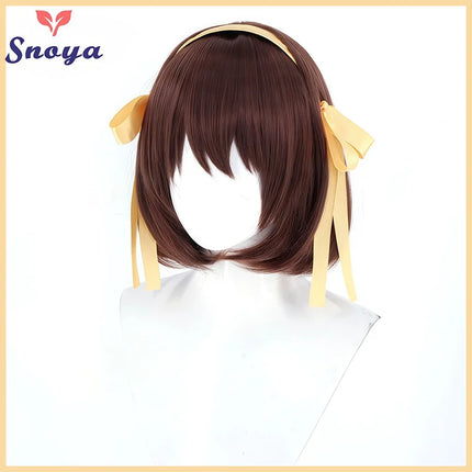 Snoya Suzumiya Haruhi Cosplay synthetic wig 35CM dark brown short Heat resistant fiber Wig