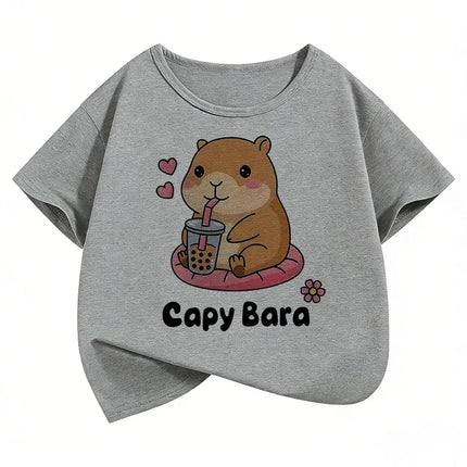 Summer Spring Short Sleeve Unisex Funny Capybara Animal Design T Shirts Kids Children's T-shirt Boys Girls Casual Top Tee Shirt