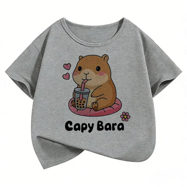 Summer Spring Short Sleeve Unisex Funny Capybara Animal Design T Shirts Kids Children's T-shirt Boys Girls Casual Top Tee Shirt