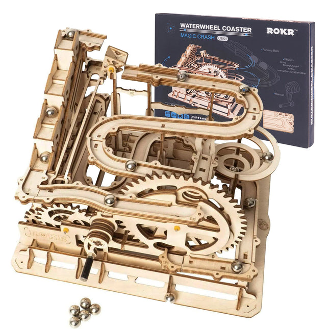 ROKR Wooden 3D Puzzle Marble Parkour Big Funnel Marble Run DIY Roller Coaster Toys Model Building Kit Gift for Adults Kids