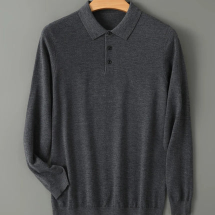 High quality worsted  spun collar wool sweater men's spring and autumn business polo sweater thin long sleeved knitted T-shirt