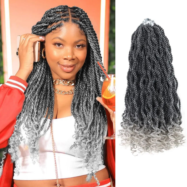 1/3/8 Packs 15-120 Strands Senegalese Twist Crochet Hair Kinky Twist Crochet Braiding Hair with Curly Ends Rope Twist Synthetic