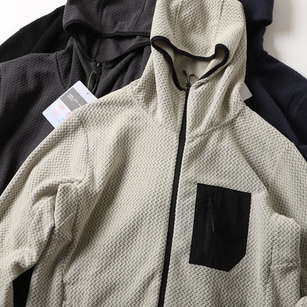 Warm Fleece Outdoor Hooded Open Cardigan Sweatshirt Sporty Casual Wave Patterned Men's Jacket Youth Winter Leisure Wear
