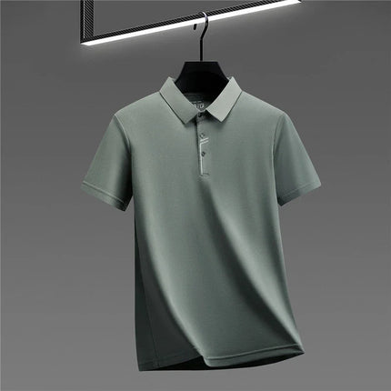 Men's Business Style Polo Shirt Cool Fabric Wrinkle Resistant Short Sleeve Top For Office Work
