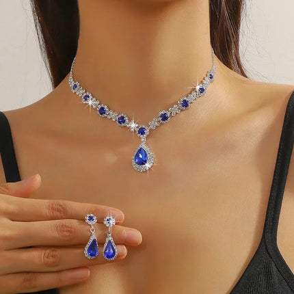 2pcs/set Jewelry Sets Women Elegant Waterdrop Rhinestone Pendant Necklace stud Earrings Wedding Dress Bridal Jewelry Set