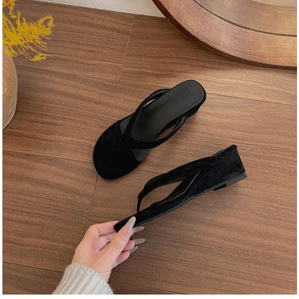 Vintage Summer Women Wedges Heel Slippers Outdoor Height Increase Dress Shoes Ladies Outdoor Beach Vacation Clip Toe Slides