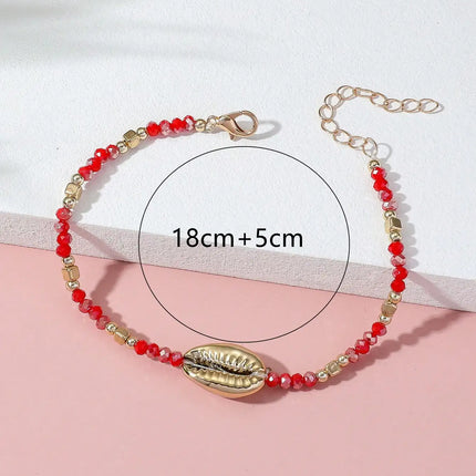1 Seaside Beach Style String Color Bead Crystal Shell Ankle Ankle Anklet Women's All-match Leisure Travel Party Simple Body Gold