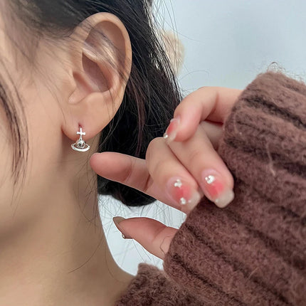 1Pair Korean Style Cross Cosmic Planet Saturn Stud Earrings Vintage Metal Earrings For Women Wedding Party Fashion Jewelry Gift