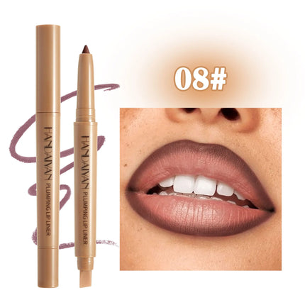 HANDAIYAN Double-Head Waterproof Lip Liner Pen Coffee Brown Outlines Lip Shape Full Lip Contour with Silicone Brush