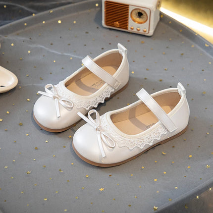 Girls Walking Shoes Sweet Lace Simple Bows 2025 New Kids Princess Shoes Round Toes Kids Leather Shoes Non-slip Soft Sole Flats