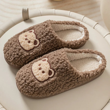 Cute Bear Fluffy Slippers Warm Plush House Shoes for Women and Men
