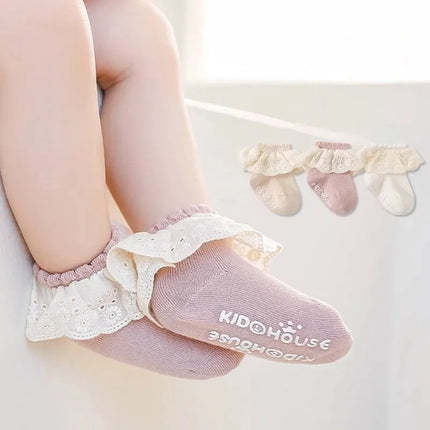 2Pairs/lot Baby Socks For Girls Spring Autumn Lace Princess Floor Newborn Socks Cotton Toddlers Infant Short Sock Anti Slip 0-3Y