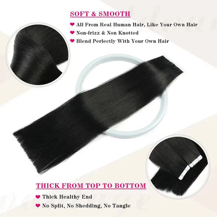 Tape In Hair Extensions Remy Human Hair 20pcs Straight Seamless Skin Weft Tape Hair Extensions Natural Black Hair For Women
