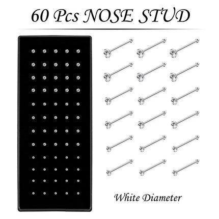 Fashion Crystal Stainless Steel Nose Stud Piercing for Women Hypoallergenic 1.8mm Nose Ring Straight/L/Screw Shaped Body Jewelry
