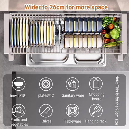 2-Tier Over The Sink Dish Drainer Drying Rack,Multifunctional 304 Stainless Steel Kitchen Countertop Organizer with Suction Cup