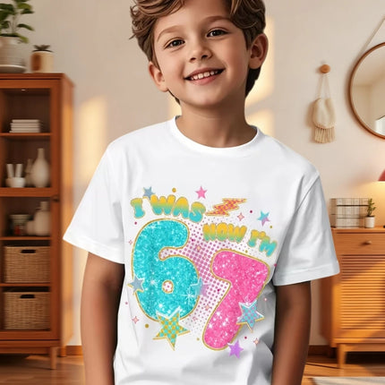67 Meme T-Shirt for Kids 6-7 Years Old Birthday Party Gifts Summer Short Sleeve Tees Crew Neck Graphic Y2k Children's Clothing