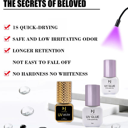JOMAY 0.5Sec Eyelash Extension Glue Black Fast Dry UV Lashes Glue Black Eyelash Glue Lash Remover For UV Eyelash Extension