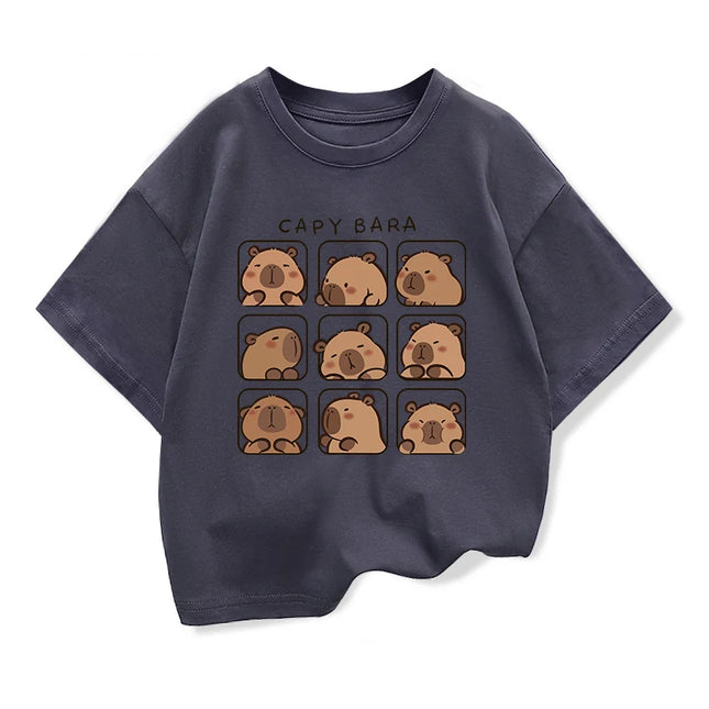 Capybara Kids Clothing Tees Summer Printed Cartoon Fashion Short Sleeve T-shirt Girls Loose Casual Tops T Shirts Crewneck
