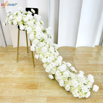 Uflower 100/200cm Flower Row Runner Artificial Flowers Table Centerpiece Wedding Decoration Flowers Backdrop Wall Arches Decor