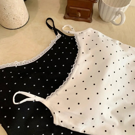 Sweet Sle Lace Polka Dot Svel Tank Top Padded Inner Wear Outerwear for Spring Summer Travel Outfit Casual Women's Vest