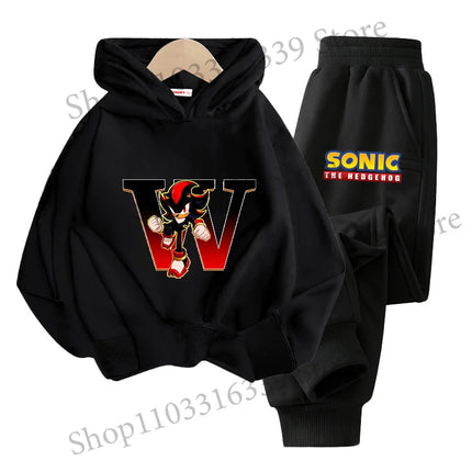 Sonics Hooded Sweatshirt Sets Anime Long Sleeves Pants Suit Boy Cartoon Hoodie Pants Set Kids Sports Tops Spring Autumn Clothes