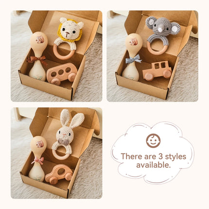 Baby Toy Set Crocheted Rabbit Rattle Toy Infant Musical Instrument Wooden Push Toy Newborn Montessori Educational Toy Baby Gift