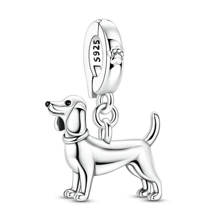 Hot Sale 925 Sterling Silver Dog Paw Print Fixed Clip & Shepherd Dog Dangle Charm Fits Bracelet Beloved Pet Pendant Gifts