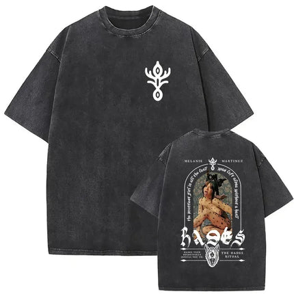 Washed Oversized T-shirt Melanie Martinez Heads Album Men Women Short Sleeve Harajuku Fashion Short Sleeve T-shirt Streetwear