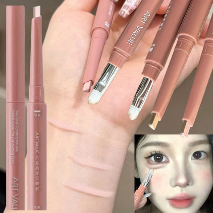Bicolor Under Eyes Pen Double Ended Lying Silkworm Pencil Nude Lower Eyelid Contour Aegyo-sal Eyeliner Makeup with Detail Brush
