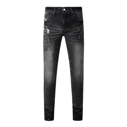 Fashion Americans Brands Men's Jeans Luxury Streetwear Holes Long Trousers Quality Male Stretch Slim Pants Skinny Trousers