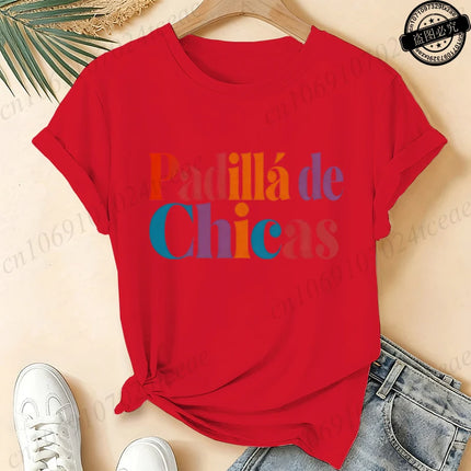 Women's Casual Short Sleeve T-Shirt Spanish Girl Bachelorette Party Graphic T-Shirts- Black White, Medium Stretch Round Neck