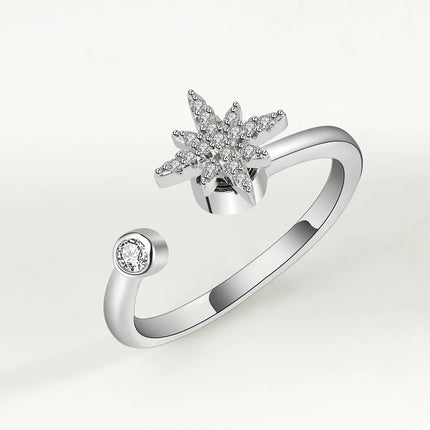 VENTFILLE 925 Sterling Silver Moon And Stars Zircon Rotatable Ring For Women Gift Diamond Relieve Stress Ring Jewelry Wholesale