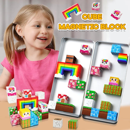 27pcs Iron Box Magnetic Block Set,Magnetic Tiles,Children's Puzzle Building Blocks Toy,Preschool Educational Building blocks Set