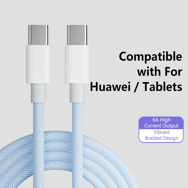 100W Super Fast Charge Cable Colorful Type-C To C Braided Data Cable Support Fast Charging For iPhone17 Xiaomi17 Samsung Huawei