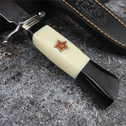 Russia Survival Fixed Blade Knife with Leather 440C Blade Resin Handle Survival Hunting Outdoor Knife Multi-Purpose Cutting Tool