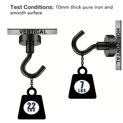 6Pcs Black Magnetic Hook 15 Lbs (Approx 7Kg) Indoor Hangings, Kitchens, Workplaces, Offices and Garages