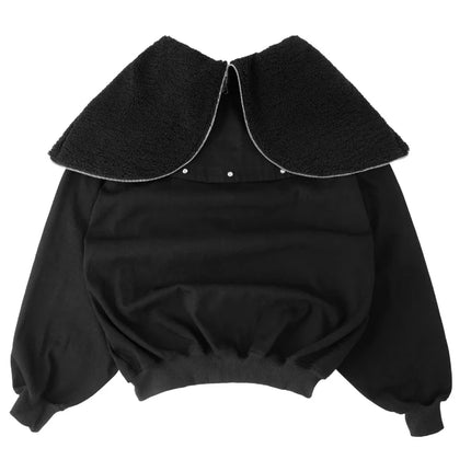 Black Hooded Jacket with Zipper And Metal Buckle Wool Lined Warm Casual Streetwear Loose Work Pants Winter Fashion Set