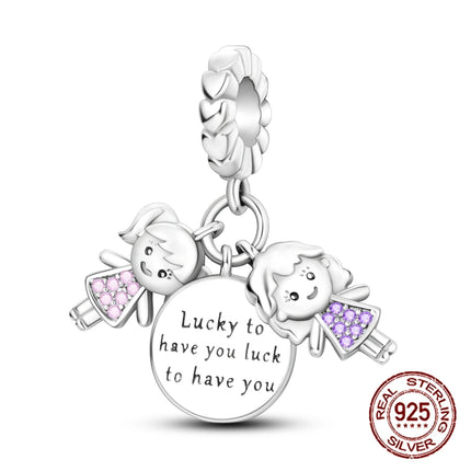 925 sterling silver boys and girls lovers pendant charms Fit 4MM hole diameter bracelet charm beads necklace Diy female jewelry