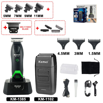 Kemei KM-1385 Professional Hair Clipper T-Blade 7500RPM 5W DC Motor with Dock LED Display 1400mAh Men's Hair Trimmer Machine