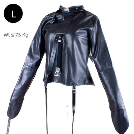 Luxury BDSM Long Sleeve Open Crotch Straitjacket with Full Face Bondage Hood Harness Adult Costume for Fetish Party Sex Toys